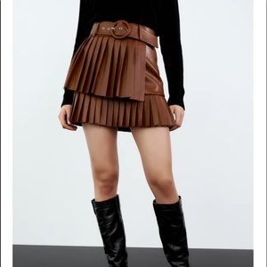Zara Faux Leather Pleated Skirt